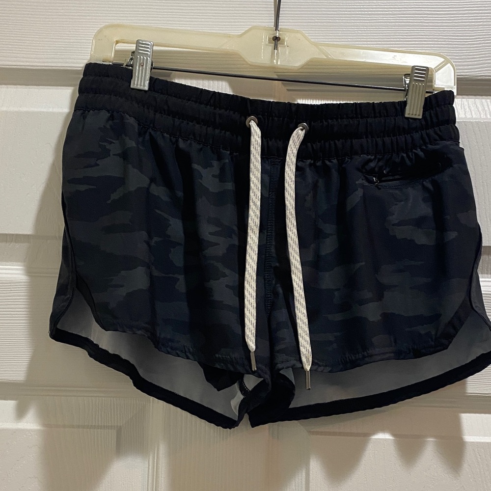 Vuori Black Camo Athletic Shorts with White Drawstring